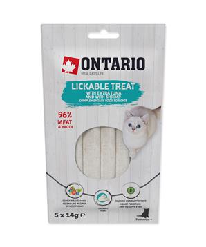 Levně Pochoutka ONTARIO lízací s extra tuňákem a s krevetami 5 x 14g