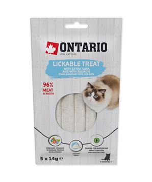 Levně Pochoutka ONTARIO lízací s extra tuňákem a s lososem 5 x 14g