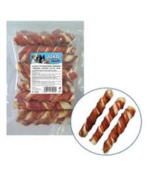 Levně Tyč buvolí kroucená 2 barevná obalená kachním masem JUKO Snacks 12,5 cm (20 ks)