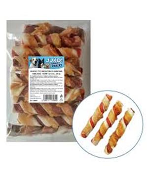 Levně Tyč buvolí kroucená 2 barevná obalená kuřecím masem JUKO Snacks 12,5 cm (20 ks)