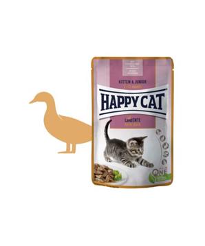 Levně Happy Cat MEAT IN SAUCE Kitten & Junior Land-Ente / Kachna 85 g