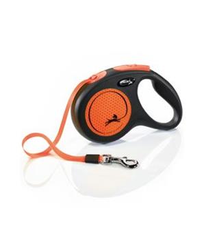 Levně Vodítko FLEXI Neon M pásek 5m/25kg černá/oranžová NEW