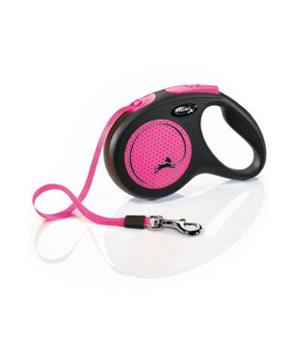 Levně Vodítko FLEXI Neon M pásek 5m/25kg černá/růžová NEW