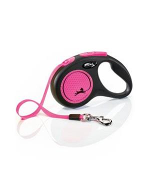 Levně Vodítko FLEXI Neon S pásek 5m/15kg černá/růžová NEW