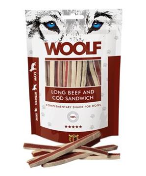 Levně WOOLF pochoutka soft beef and cod sandwich long 100g