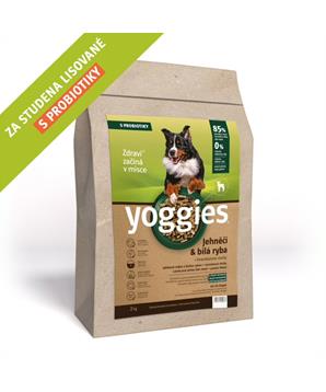 Levně Yoggies, Jehnečí a bílá ryba, granule lisované za studena 15 kg + Fit kostičky Yoggies pro psy 2x47g
