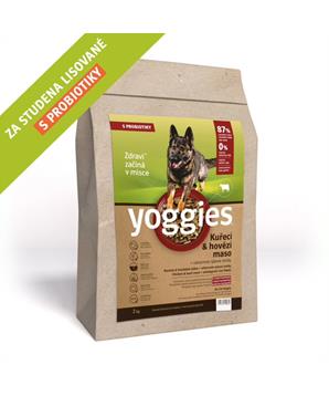 Levně Yoggies, Kuřecí a hovězí maso, granule lisované za studena 15 kg + Fit kostičky Yoggies pro psy 2x47g