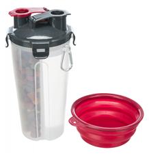 Cestovní zásobník na vodu a krmivo, včetně misky, 2 × 0.35 l/ø11 × 23 cm