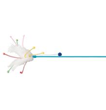 Škádlítko s peřím a provázky ukončené kuličkami, 41cm