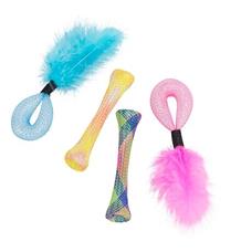 Set 4ks trubiček s peřím, hračka pro kočky,  15 cm