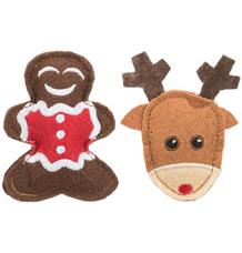 Xmas figure set - sada 2 vánočních hraček sob a perníček, 8 cm, filc