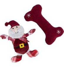 Xmas GIFT SET - vánoční dárková sada hraček (santa, kost), 30 cm, plyš/látka 2 ks