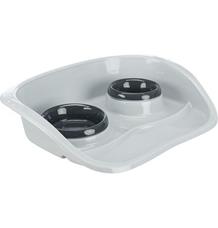 Plastový bar se 2 miskami (0,25 l/ 9cm a 0,3 l/11cm), 46x11x30 cm, šedá/různé