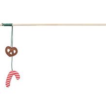 Xmas vánoční prut pro kočky, s preclíkem/lízátkem, šustící, dřevo/polyester 48 cm