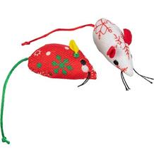 Xmas mouse - myš 7 cm, látková hračka pro kočky, 2 ks