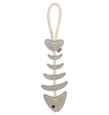 FishBone - rybí kost na laně, 43 cm, hračka pro psy, 100% pravá kůže/lano, šedá