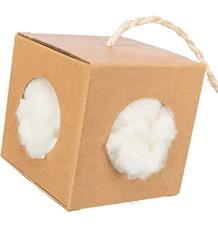 Box s hnízdícím materiálem, 9x9x9 cm/ 6g, karton/kapok 1 ks
