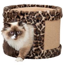 Škrabací jeskyně LEO, ø 38 x 30 cm, hnědá/leopardí 1 ks