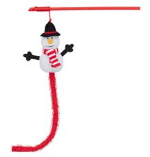 Vánoční hračka pro kočky sněhulák na udici 31 cm