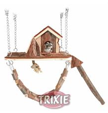 Dřevěné závěsné hřiště s domkem JANNE pro myši,křečky26x22cm 1 ks Dřevěné závěsné hřiště s domkem JANNE pro myši,křečky26x22cm 1 ks