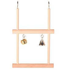 Dvojitá dřevěná houpačka se zvonkem a rolničkou 12x20 cm 1 ks Dvojitá dřevěná houpačka se zvonkem a rolničkou 12x20 cm 1 ks