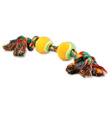 Hračka DOG FANTASY barevná 2 knoty + 2 tenisáky 35 cm