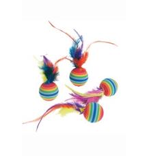 Hračka kočka Míčky s pérky duhové 4ks 1 ks Hračka kočka Míčky s pérky duhové 4ks 1 ks