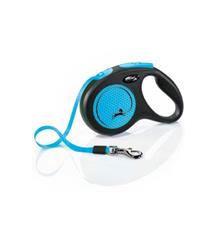 Vodítko FLEXI Neon M pásek 5m/25kg černá/modrá NEW Vodítko FLEXI Neon M pásek 5m/25kg černá/modrá NEW