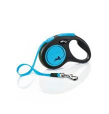 Vodítko FLEXI Neon S pásek 5m/15kg černá/modrá NEW Vodítko FLEXI Neon S pásek 5m/15kg černá/modrá NEW