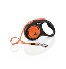 Vodítko FLEXI Neon S pásek 5m/15kg černá/oranžová NEW Vodítko FLEXI Neon S pásek 5m/15kg černá/oranžová NEW