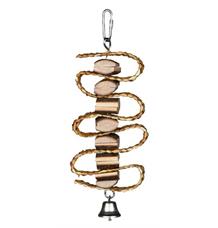 Závěsná hračka z přírodního dřeva a slámy + zvonek 21 cm 1 ks Závěsná hračka z přírodního dřeva a slámy + zvonek 21 cm 1 ks